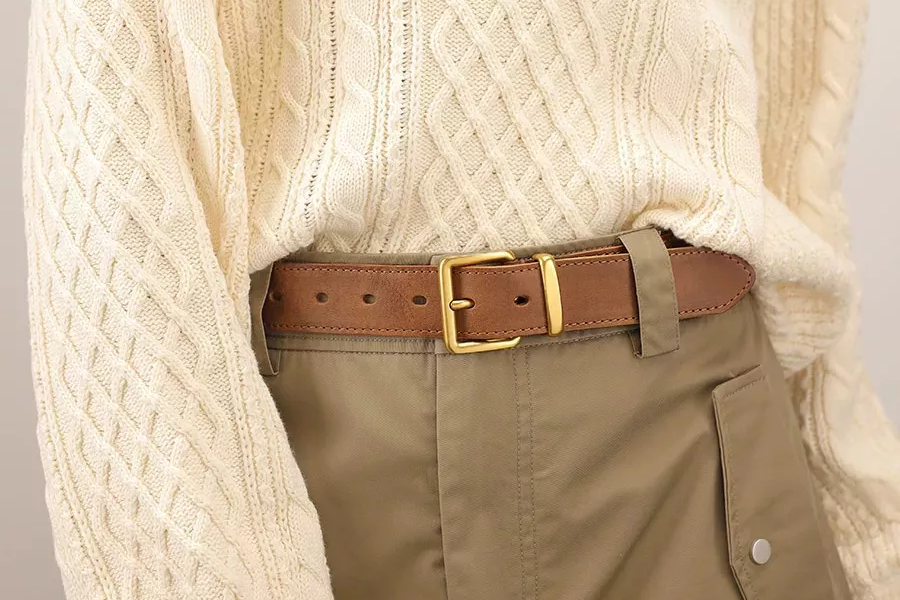 Gold Square Buckle Leather Belt