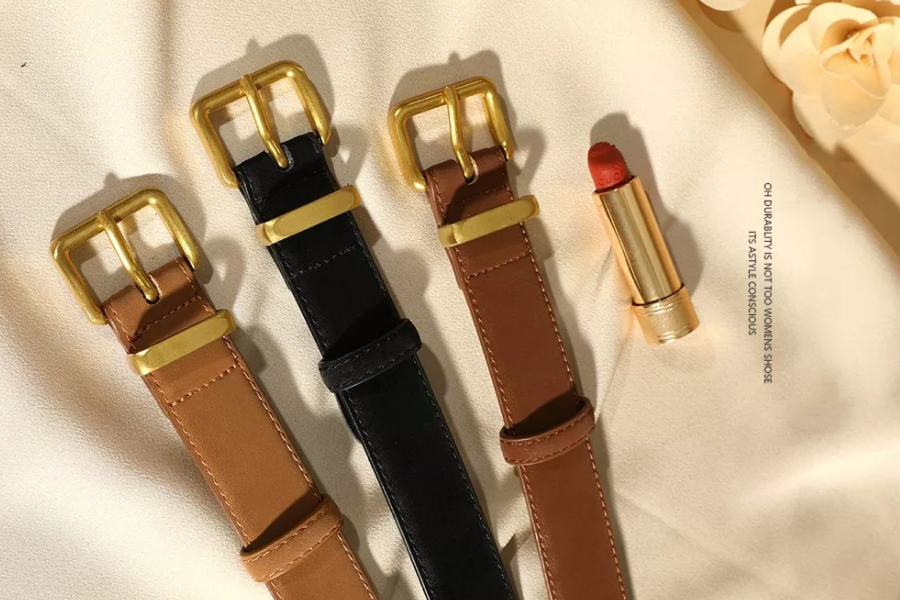 Gold Square Buckle Leather Belt