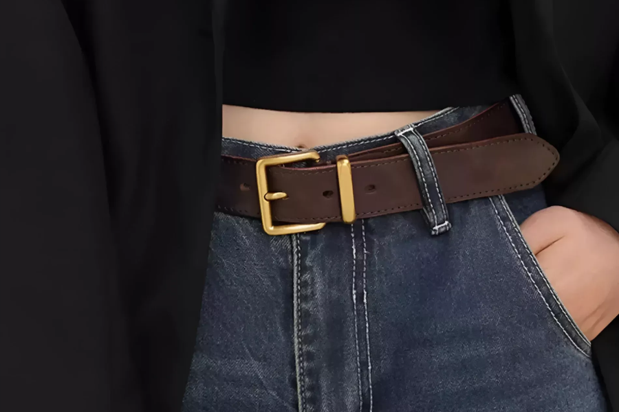Gold Buckle Suede Belt